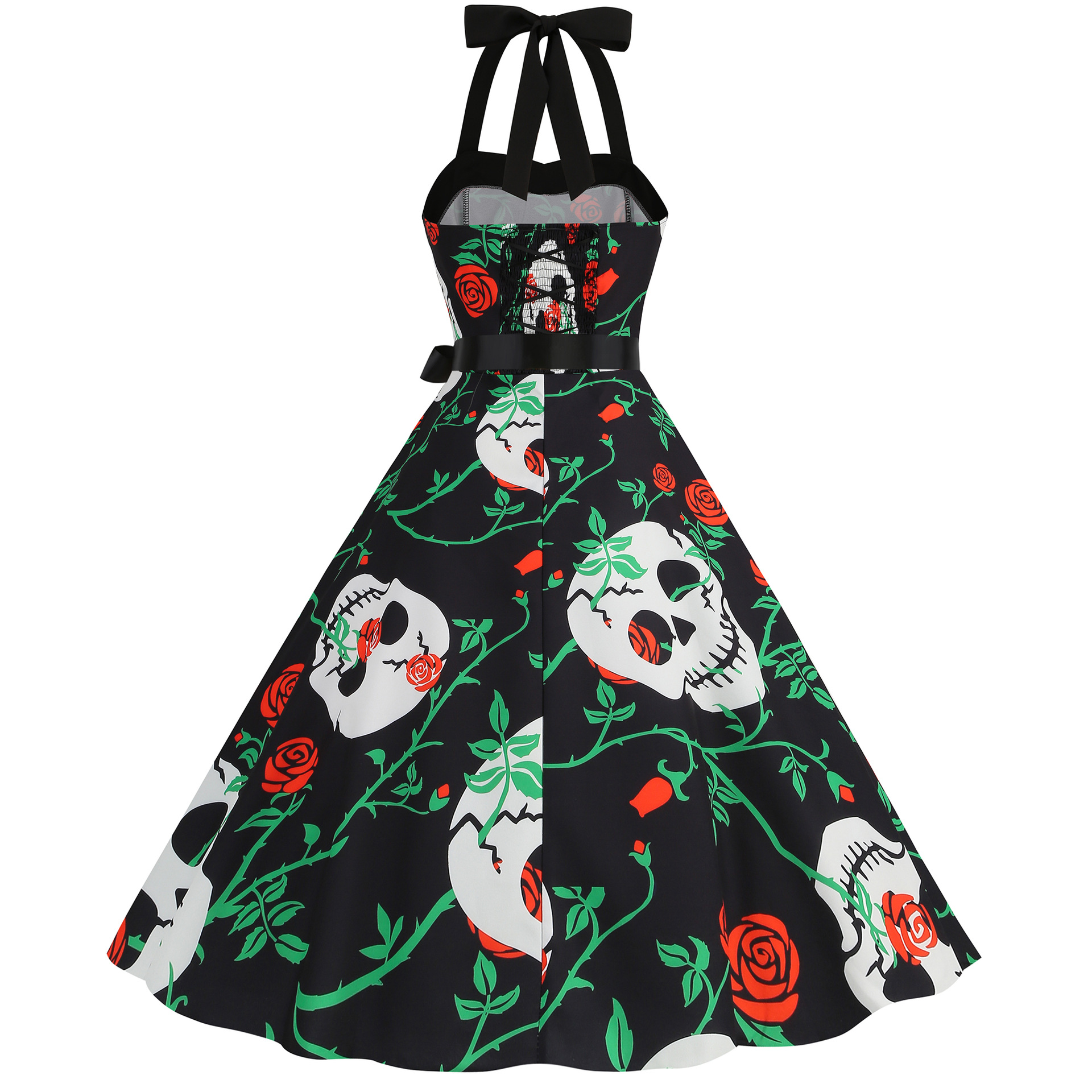 Women Sleeveless Halter Print Halloween Dresses Elegant Festival Party Costumes